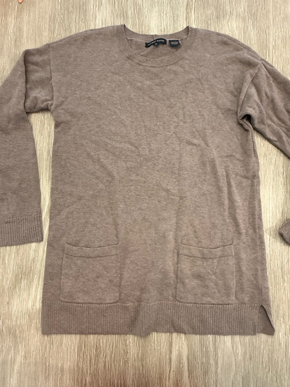 Jeanne Pierre 100% Cotton Taupe Long Sleeve Pocket Sweater Medium